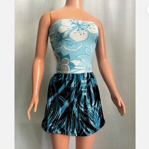 Floral print top & multicolor mini skirt, for My Size Barbie Doll. OOAK set, New